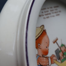 Load image into Gallery viewer, 1930s SHELLEY POTTERY Mabel Lucie Attwell Heavy Baby Plate. Gardening Image with Boo Boos in Wheelbarrow
