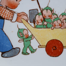 Load image into Gallery viewer, 1930s SHELLEY POTTERY Mabel Lucie Attwell Heavy Baby Plate. Gardening Image with Boo Boos in Wheelbarrow
