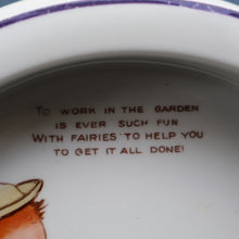 Load image into Gallery viewer, 1930s SHELLEY POTTERY Mabel Lucie Attwell Heavy Baby Plate. Gardening Image with Boo Boos in Wheelbarrow

