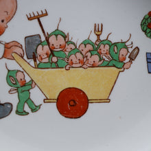 Load image into Gallery viewer, 1930s SHELLEY POTTERY Mabel Lucie Attwell Heavy Baby Plate. Gardening Image with Boo Boos in Wheelbarrow
