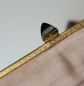 Vintage 1940s British PETIT POINT Beige Tapestry Handbag or Evening Bag with Pink Roses Design. Good Condition