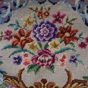 Vintage 1940s British PETIT POINT Beige Tapestry Handbag or Evening Bag with Pink Roses Design. Good Condition
