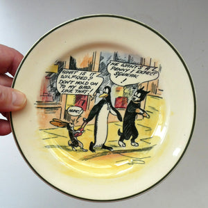 COLOURED.  1920s Royal Doulton Daily Mirror Pip, Squeak & Wilfred Side Plate. 6 1/2 inches diameter. EXTREMELY RARE