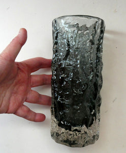 Genuine 1960s WHITEFRIARS Pewter Cylinder "Bark" vase by Geoffrey Baxter; 7 1/2 inches