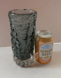 Genuine 1960s WHITEFRIARS Pewter Cylinder "Bark" vase by Geoffrey Baxter; 7 1/2 inches