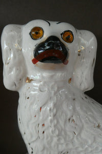 Staffordshire Dogs Chimney Spaniels / Wally Dugs. 8 1/2 inches. ANTIQUE PAIR with amber glass eyes; c1880