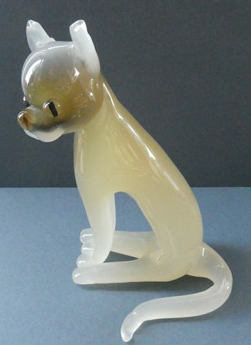 Large 1950s Murano Opalescent Glass SIAMESE CAT. Attributed to Archimede Seguso
