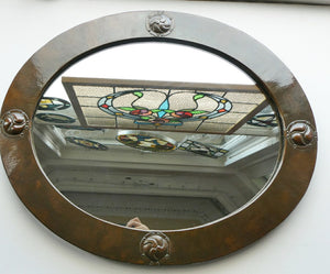 ARTS AND CRAFTS Oval LIBERTY Copper Mirror with Four Roundels. Liberty Plaque 