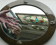 Load image into Gallery viewer, ARTS AND CRAFTS Oval LIBERTY Copper Mirror with Four Roundels. Liberty Plaque 
