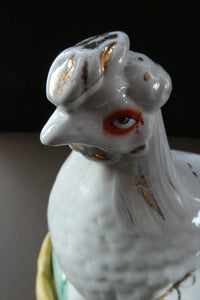 Late 19th Century Antique Victorian WHITE Staffordshire Hen on Yellow Nest
