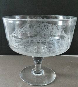 1901 Glasgow International Exhibition Antique Glass Souvenir Footed Sundae Dish