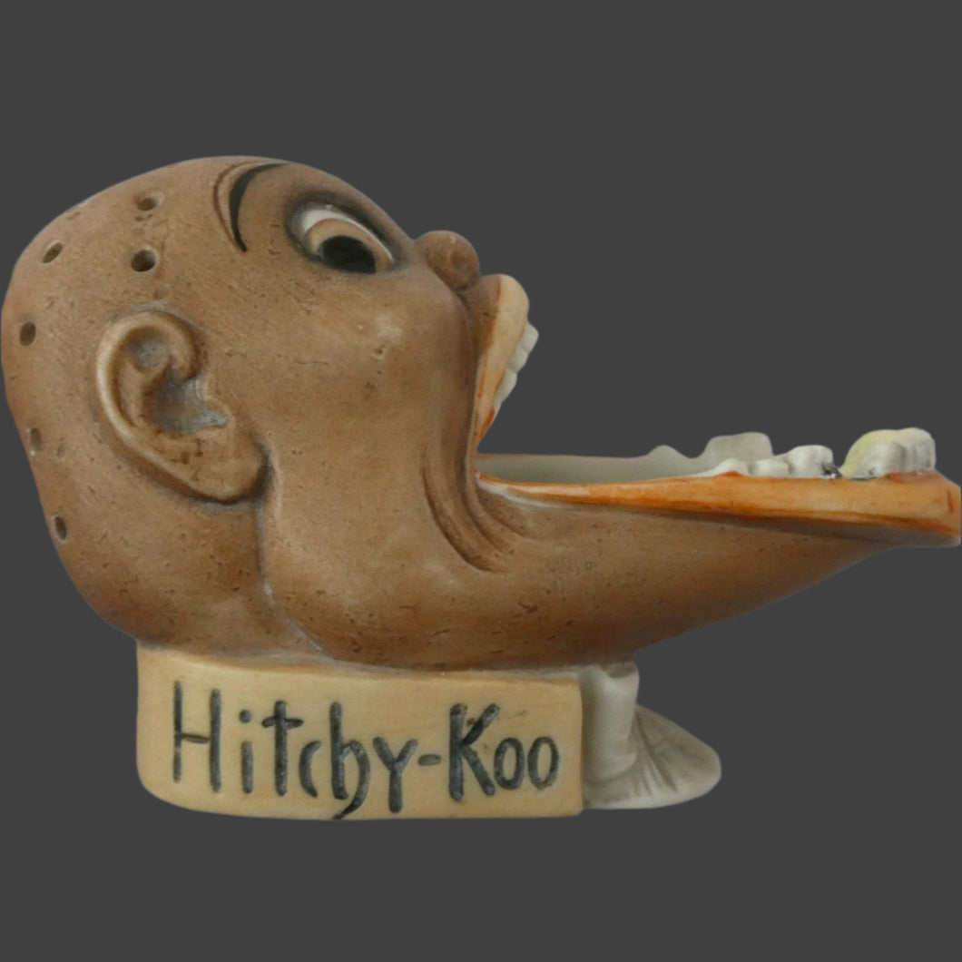 Antique Porcelain SMOKING Head Ashtray and Match Holder by Schafer & Vater. HITCHY-KOO