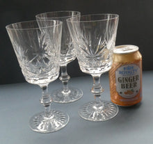 Load image into Gallery viewer, THREE Vintage Edinburgh Crystal LARGE Red Wine Glasses or Water Goblets.  STAR OF EDINBURGH Pattern. 7 inches
