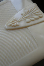 Load image into Gallery viewer, 1930s Art Deco Cream Celluloid Trinket Box with Faux Decorative Clasps and a Hinged Lid
