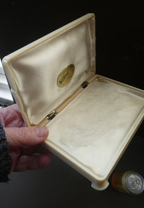 1930s Art Deco Cream Celluloid Trinket Box with Faux Decorative Clasps and a Hinged Lid