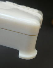 Load image into Gallery viewer, 1930s Art Deco Cream Celluloid Trinket Box with Faux Decorative Clasps and a Hinged Lid
