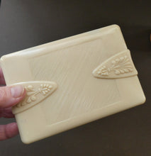 Load image into Gallery viewer, 1930s Art Deco Cream Celluloid Trinket Box with Faux Decorative Clasps and a Hinged Lid
