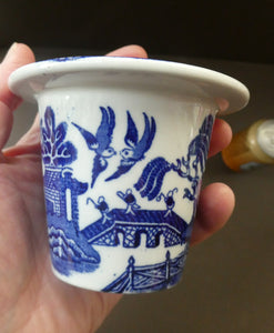 1920s ROYAL DOULTON Miniature Meat Pot. Flow Blue with Traditional Willow Pattern