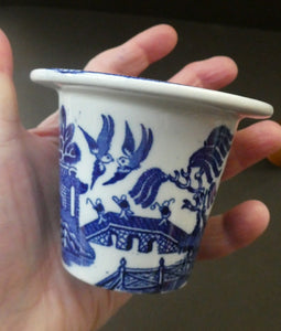 1920s ROYAL DOULTON Miniature Meat Pot. Flow Blue with Traditional Willow Pattern