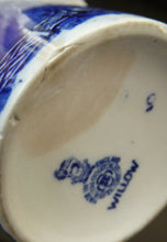 Load image into Gallery viewer, 1920s ROYAL DOULTON Miniature Meat Pot. Flow Blue with Traditional Willow Pattern
