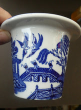 Load image into Gallery viewer, 1920s ROYAL DOULTON Miniature Meat Pot. Flow Blue with Traditional Willow Pattern
