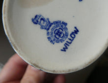 Load image into Gallery viewer, 1920s ROYAL DOULTON Miniature Meat Pot. Flow Blue with Traditional Willow Pattern
