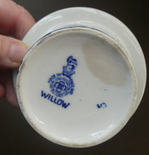 Load image into Gallery viewer, 1920s ROYAL DOULTON Miniature Meat Pot. Flow Blue with Traditional Willow Pattern
