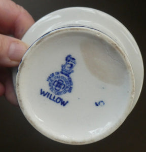 1920s ROYAL DOULTON Miniature Meat Pot. Flow Blue with Traditional Willow Pattern