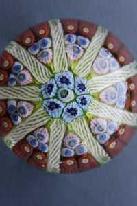 Vintage Scottish Paperweight 1950s VASART GLASS. Lime Green Ground with Nine Spokes and Millefiori Canes