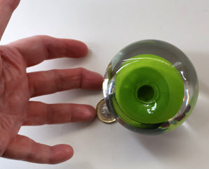 Vintage Scottish Paperweight 1950s VASART GLASS. Lime Green Ground with Nine Spokes and Millefiori Canes