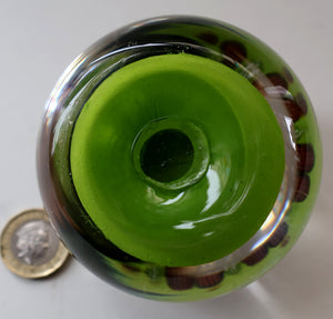 Vintage Scottish Paperweight 1950s VASART GLASS. Lime Green Ground with Nine Spokes and Millefiori Canes