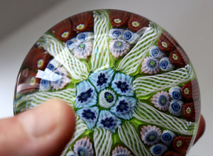 Vintage Scottish Paperweight 1950s VASART GLASS. Lime Green Ground with Nine Spokes and Millefiori Canes