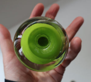 Vintage Scottish Paperweight 1950s VASART GLASS. Lime Green Ground with Nine Spokes and Millefiori Canes