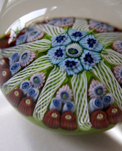 Vintage Scottish Paperweight 1950s VASART GLASS. Lime Green Ground with Nine Spokes and Millefiori Canes