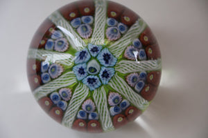 Vintage Scottish Paperweight 1950s VASART GLASS. Lime Green Ground with Nine Spokes and Millefiori Canes