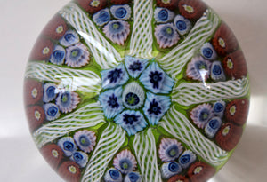 Vintage Scottish Paperweight 1950s VASART GLASS. Lime Green Ground with Nine Spokes and Millefiori Canes