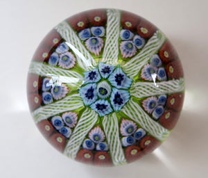 Vintage Scottish Paperweight 1950s VASART GLASS. Lime Green Ground with Nine Spokes and Millefiori Canes