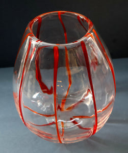Rare 1930s Art Nouveau Art Glass Vase with Applied Red Trails (Attributed to Pallme Konig & Hagel, Austria)
