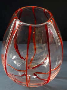 Rare 1930s Art Nouveau Art Glass Vase with Applied Red Trails (Attributed to Pallme Konig & Hagel, Austria)