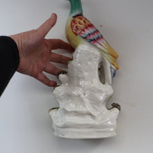 Load image into Gallery viewer, SINGLE LARGE Antique 1870s STAFFORDSHIRE Chimney Ornament of a Fancy Bird Perched on a Mossy Bank
