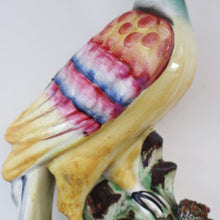 Load image into Gallery viewer, SINGLE LARGE Antique 1870s STAFFORDSHIRE Chimney Ornament of a Fancy Bird Perched on a Mossy Bank
