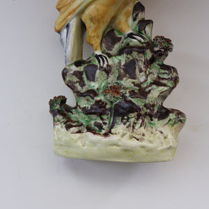 SINGLE LARGE Antique 1870s STAFFORDSHIRE Chimney Ornament of a Fancy Bird Perched on a Mossy Bank