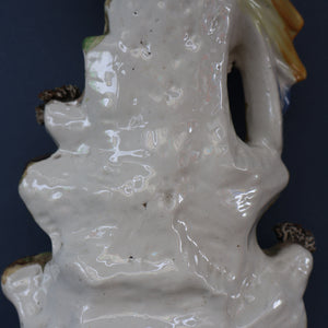 SINGLE LARGE Antique 1870s STAFFORDSHIRE Chimney Ornament of a Fancy Bird Perched on a Mossy Bank