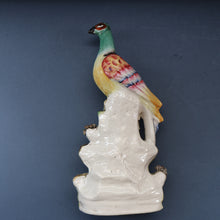 Load image into Gallery viewer, SINGLE LARGE Antique 1870s STAFFORDSHIRE Chimney Ornament of a Fancy Bird Perched on a Mossy Bank
