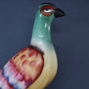 SINGLE LARGE Antique 1870s STAFFORDSHIRE Chimney Ornament of a Fancy Bird Perched on a Mossy Bank