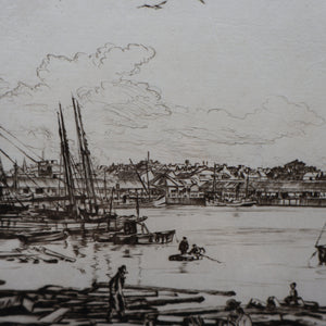 SCOTTISH ART. Sir Muirhead Bone (1876 - 1953). Autumn Breeze, Lowestoft. Pencil signed etching. Dated 1934