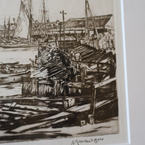 SCOTTISH ART. Sir Muirhead Bone (1876 - 1953). Autumn Breeze, Lowestoft. Pencil signed etching. Dated 1934