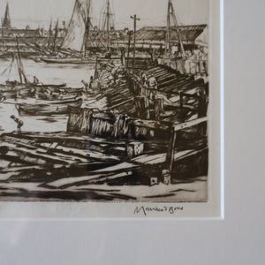 SCOTTISH ART. Sir Muirhead Bone (1876 - 1953). Autumn Breeze, Lowestoft. Pencil signed etching. Dated 1934