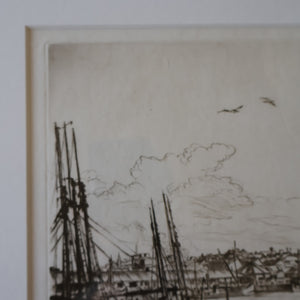 SCOTTISH ART. Sir Muirhead Bone (1876 - 1953). Autumn Breeze, Lowestoft. Pencil signed etching. Dated 1934