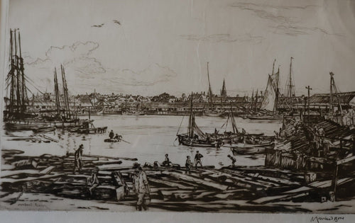 SCOTTISH ART. Sir Muirhead Bone (1876 - 1953). Autumn Breeze, Lowestoft. Pencil signed etching. Dated 1934